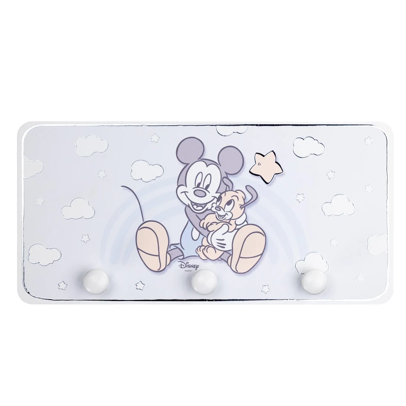 VALENTI & CO. - Disney Mickey Mouse - Wooden hanger printed with silver embossed details - Perfect as a coat rack, wall coat rack or bathroom towel holder