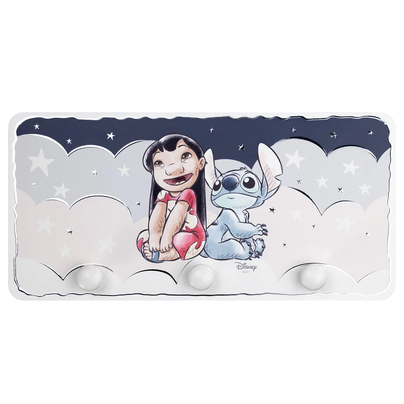 VALENTI & CO. - Disney Lilo and Stitch - Printed wooden hanger with silver embossed details - Perfect as a door hanger, wall hanger or bathroom towel holder - Image 1