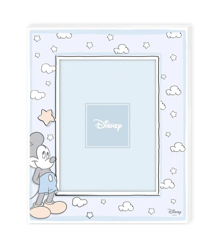VALENTI & CO. - Disney Mickey Mouse - Wooden Frame 13 x 18 cm - Table Photo Frame with Silver Details - Baby Gift Idea or Christening Gift - Photo Frame for Children's Bedroom