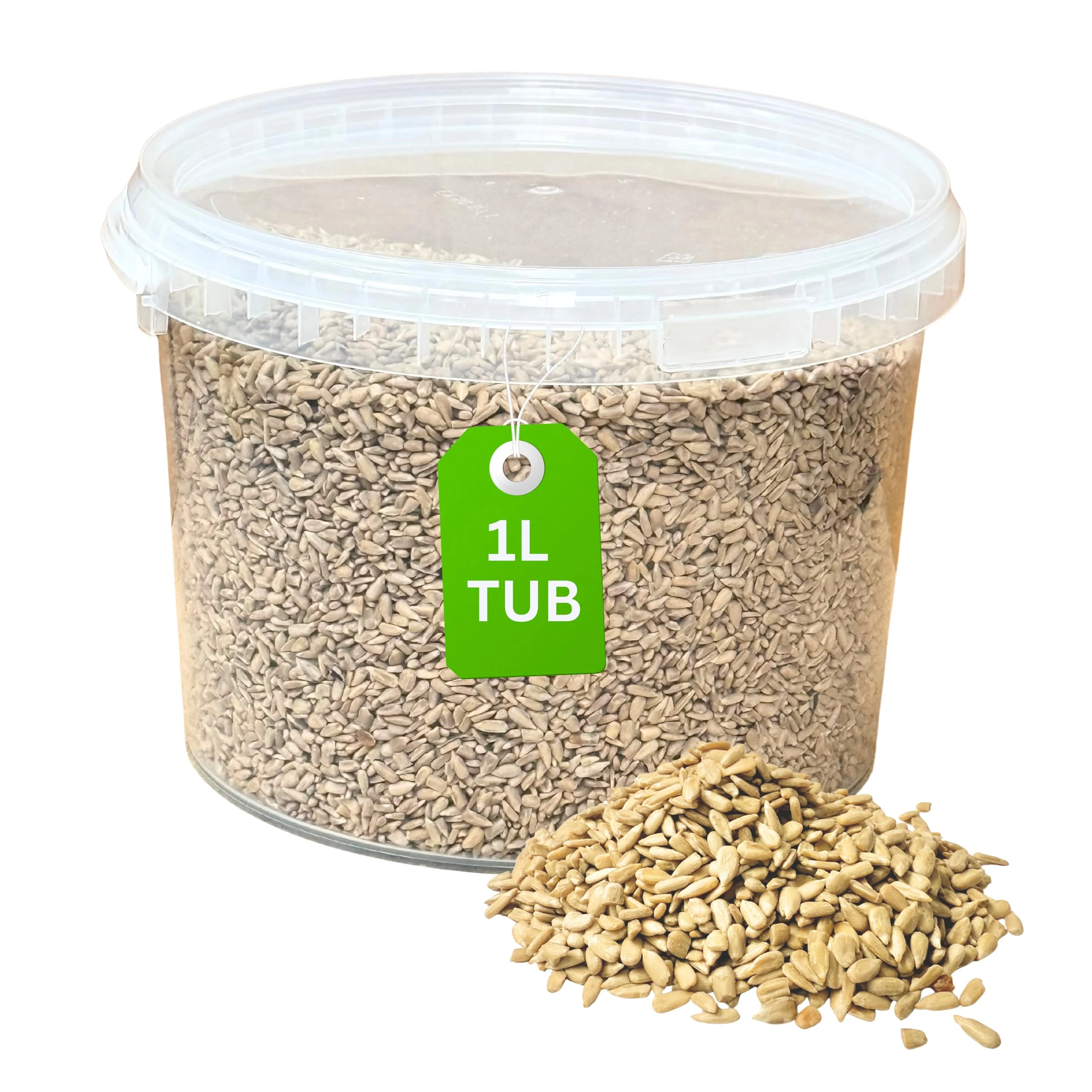 Premium Sunflower Hearts Wild Bird Food, Nuts Food for All Species, Natural High Energy Feed, No Mess Bird Food for All Birds (1L Tub, Sunflower Hearts)