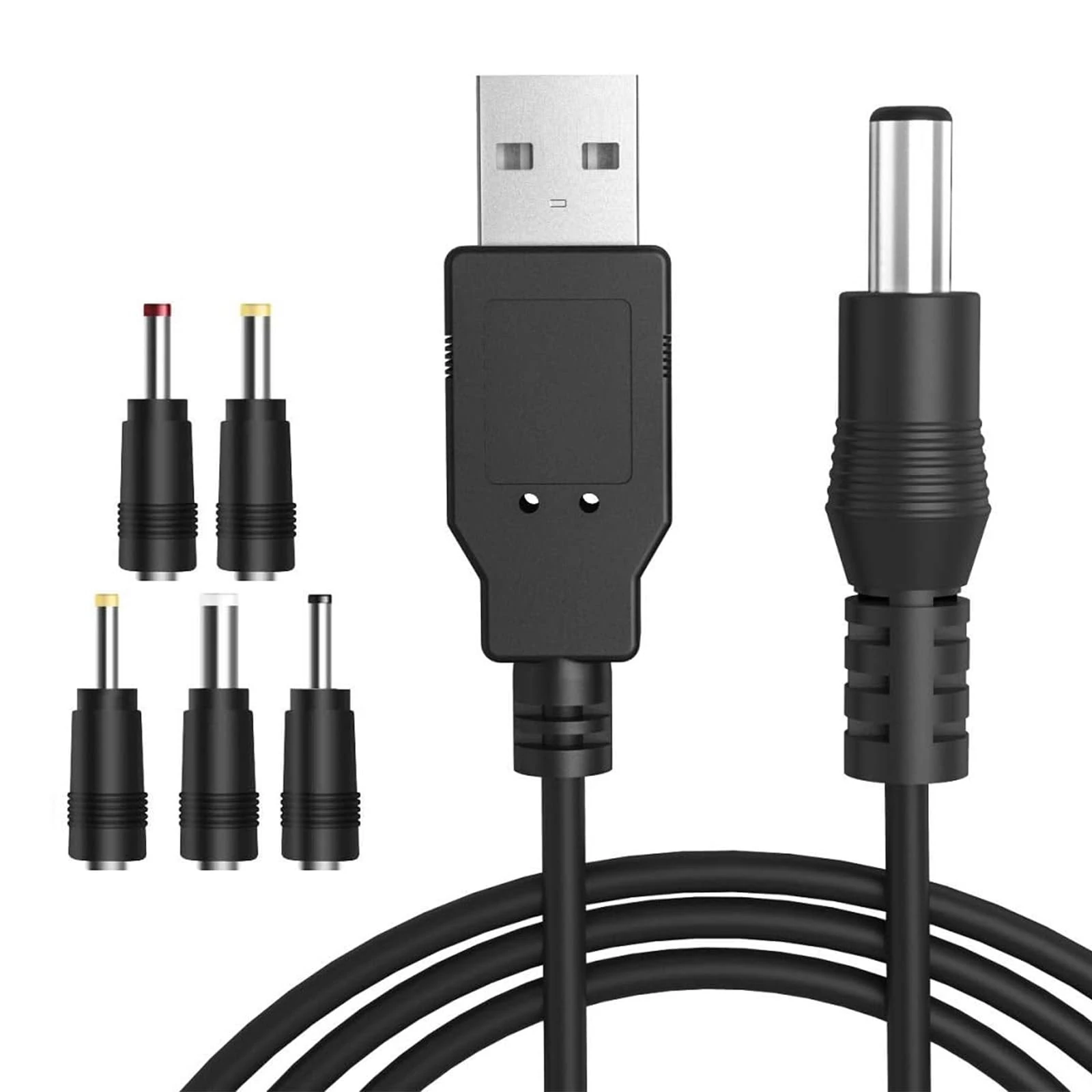 XIELBIS USB to DC Cable,5V Multi-function 1M USB Power Cable with 5.5x2.5mm,4.0x1.7mm, 3.5x1.35mm, 3.0x1.0mm,2.5x0.7mm Connectors for Laptops, Router, Bluetooth Speakers