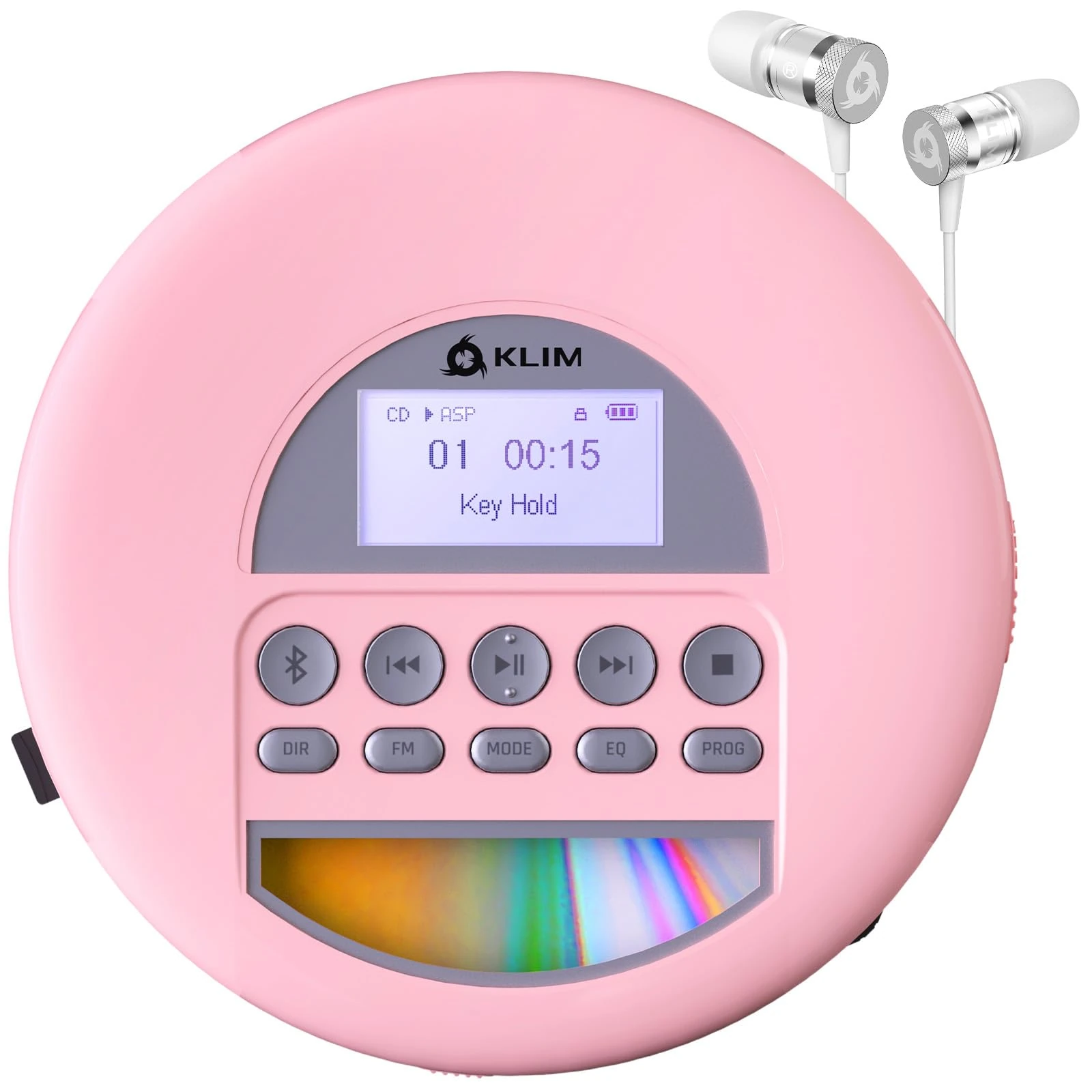 KLIM Nomad Portable CD Player with Long-Lasting Battery - with Headphones - Radio FM - Compatible MP3 CD Player Portable - TF Card Radio FM Bluetooth - Ideal for Cars - Pink