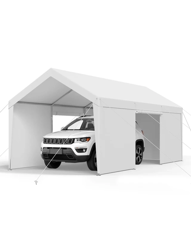 VEVOR Carport, 10 x 20 FT Outdoor Car Canopy, Potable Carport with Removable Sidewalls & Door, Heavy Duty Car Shelter, UV-Resistant & Water-Resistant, All-Season Protection for Automobile Boat White
