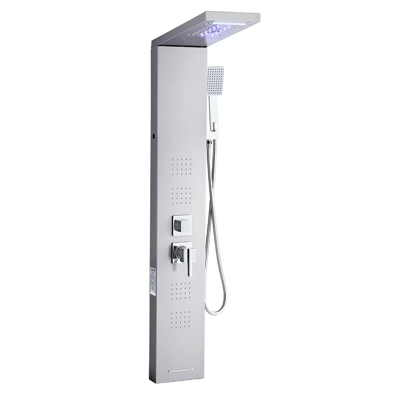VEVOR Shower Panel with Waterfall Shower Head System, LED Brushed Stainless Steel Shower Column 1345 mm 5 Function Tap with Hand Shower and Bath Spout