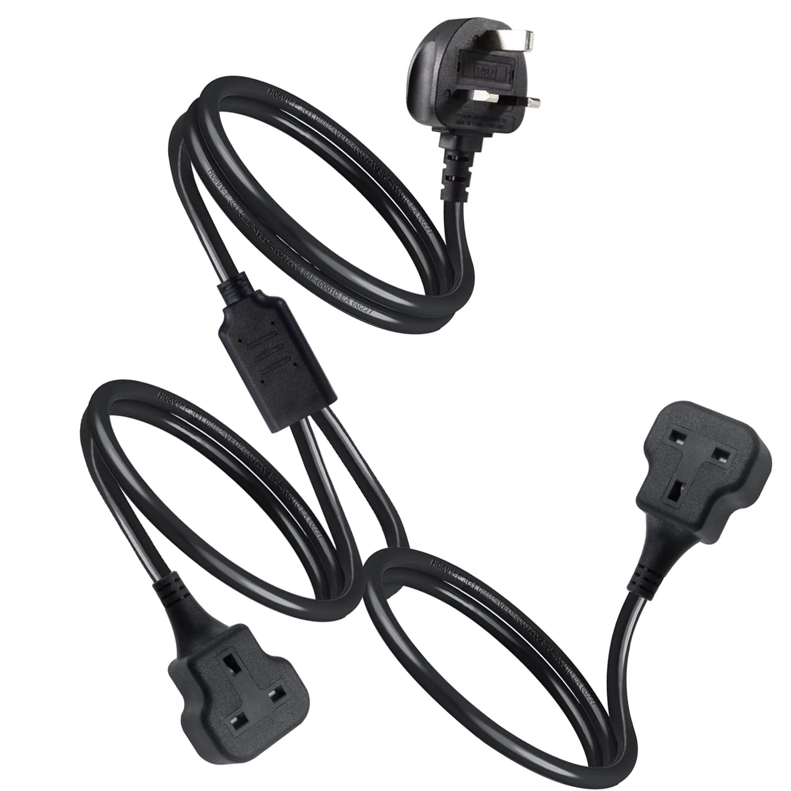 2-in-1 Double Socket Extensions, 2 Way Short Extension Lead(1m), UKCA,CE Certificatized, Tough and Fireproof Black Extension Lead, H05VV-F 3 * 1.25mm² Cable, Suitable for Outdoor, Home and Office