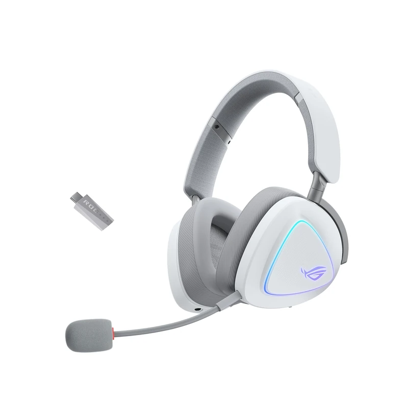 ASUS ROG Delta II Wireless Gaming Headset, 2.4GHz and Bluetooth Connection, Wide and Authentic DualFlow Audio, 50mm Titanium Plated Drivers for PC, Mac, PS, Switch, Android, Moonlight White