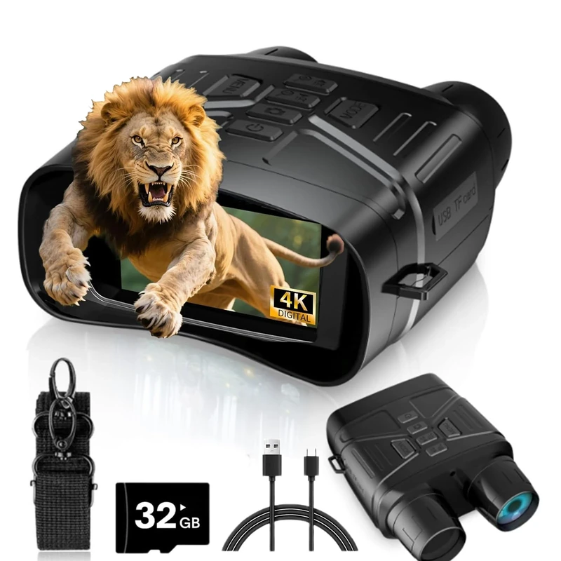 Night Vision Goggles HD Display Infrared Night Vision Digital Infrared with 32GB TF Card & Rechargeable 5x Zoom Anti-Shake Motion Detection for Hunting, Camping, Observe