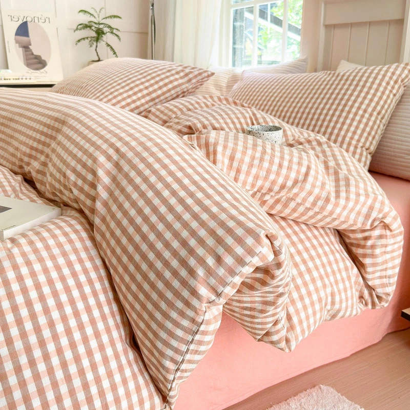 LifeTB Pink Gingham Comforter Set Full Modern Style Pink Plaid Comforter Set 3 Pieces Grid Checkered Pattern Comforter with 2 Pillowcases Fluffy Boho Farmhouse Gingham Bedding Comforter Full