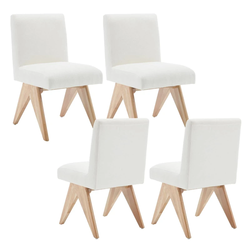 chairus Set of 4 Kitchen Chairs for Dining Room Upholstered Dining Chairs in Chenille Retro Armless Side Chair with Wooden Legs (Beige-4)