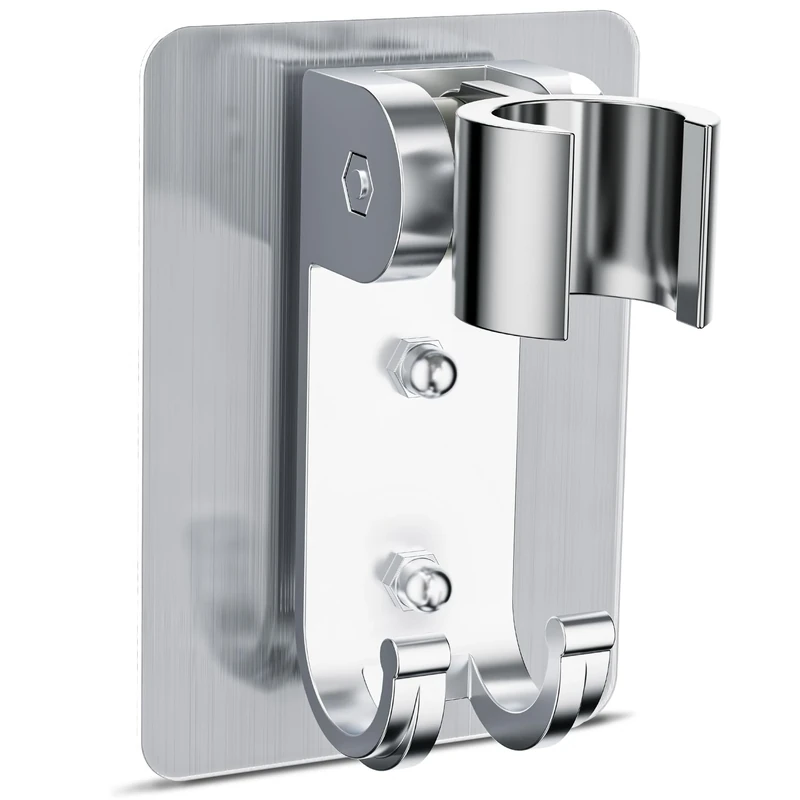 Magichome Strong Adhesive Shower Head Holder with Hooks, Adjustable Universal Shower Holder Replacement, No Drilling Wall Mount Shower Holder Bracket for Bathroom