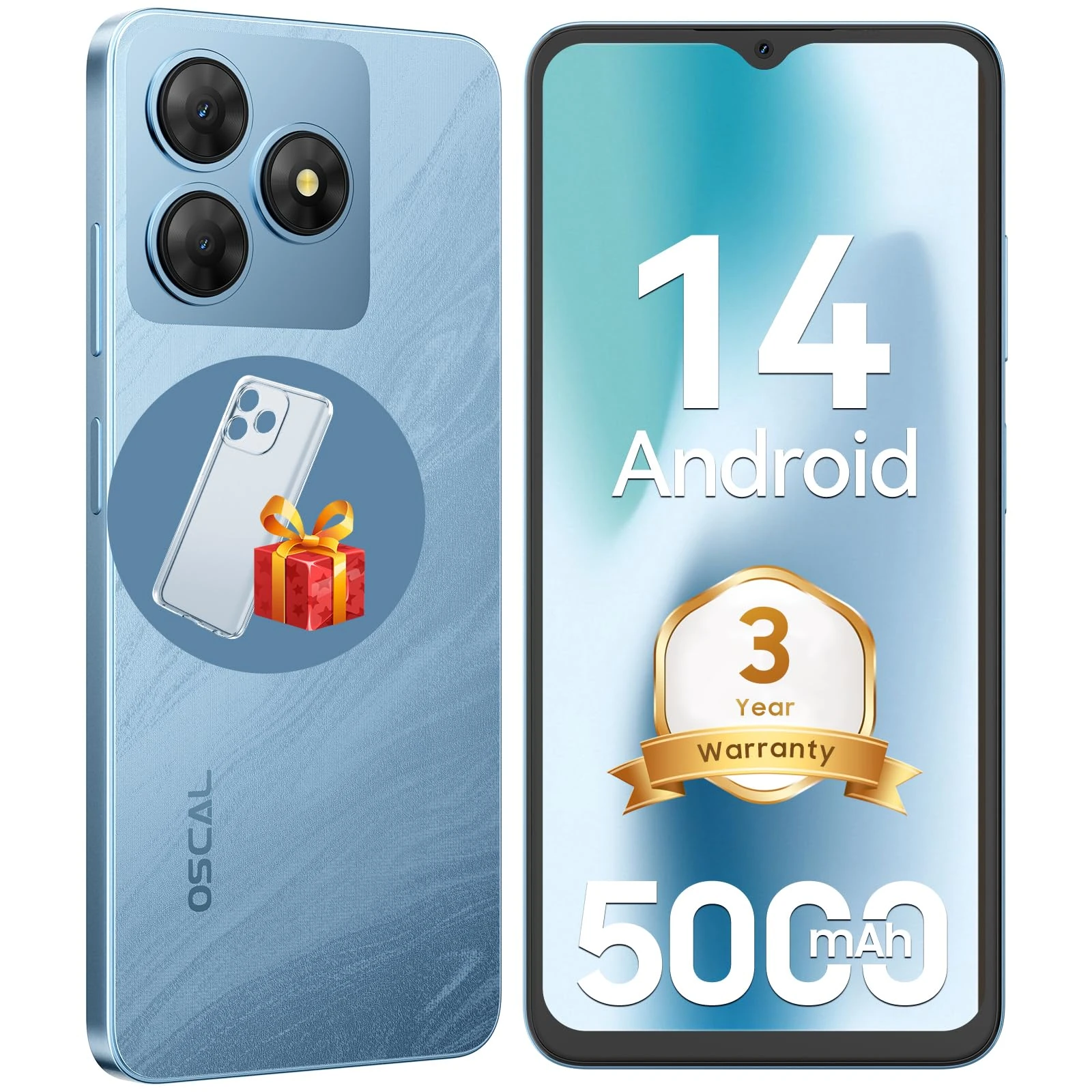 OSCAL Mobile Phones, Flat 2C Android 14 Phone (2025 Second Generation), 6(2+4) GB +64GB/2TB Octa Core Cheap Android Phone, 6.56Inch, 5000mAh Dual SIM Unlocked, 13MP Main Camera, 4G, FaceID/GPS, Blue