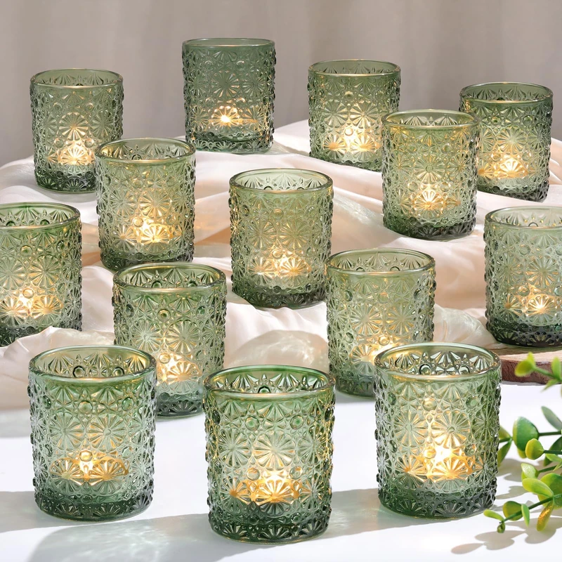 Lanttu 36 Pcs Green Votive Candle Holder 2.2ʺ*2.6ʺ Tealight Candle Holders