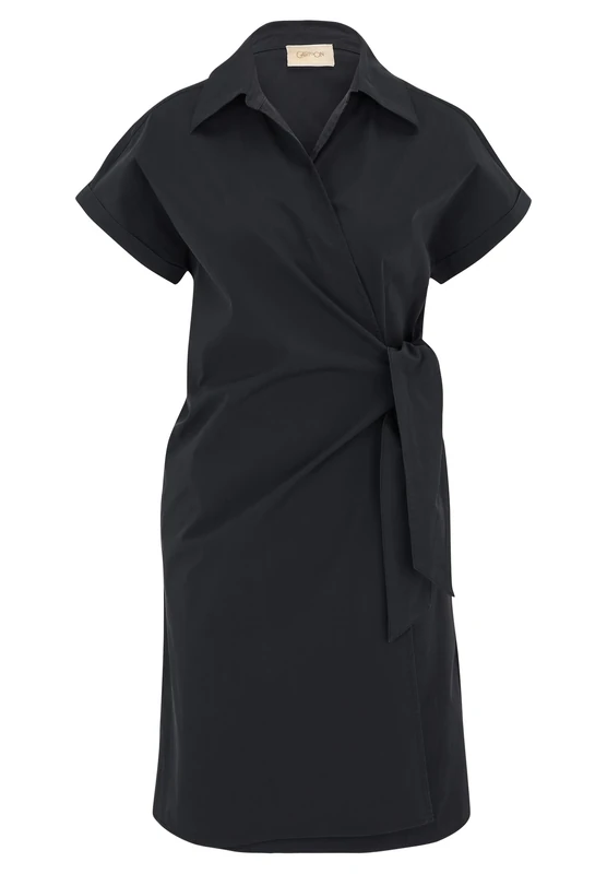 Cartoon Women's Wrap Dress with Pockets, Black, 14