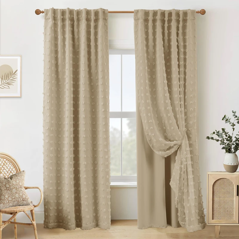 Lino Rosa Taupe Blackout Curtains Drapes 84 Inch Length 2 Panels Set for Living Room,Neutral Khaki Light Brown Boho Pattern Farmhouse Lightweight Curtains for Bedroom Nursery Boy 84 Inches Long