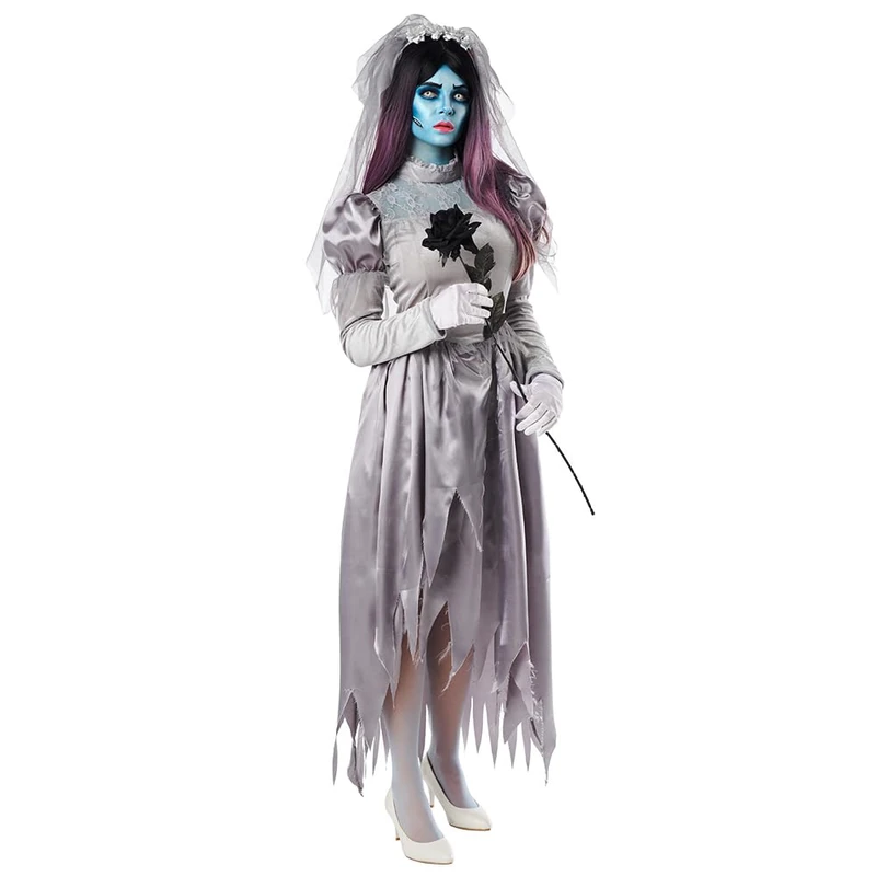 Boland Wicked Bride Costume – Women’s Halloween Fancy Dress Outfit with Torn Silver Dress, Veil & Gloves – Spooky Undead Bride or Witch Design – Size XL