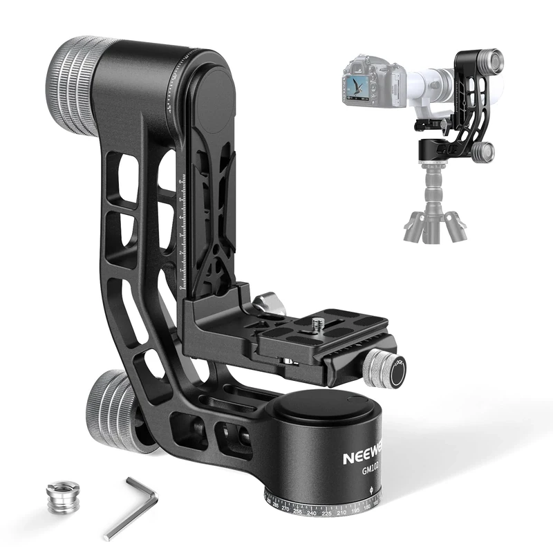 NEEWER GM102 Gimbal Head for Tripod Monopod Telephoto Lenses, 360° Panoramic Camera Tripod Head, 3 Axis Adjustment, Heavy Duty CNC Aluminum Alloy, Arca Type Quick Release System, Max Load 33lb/15kg