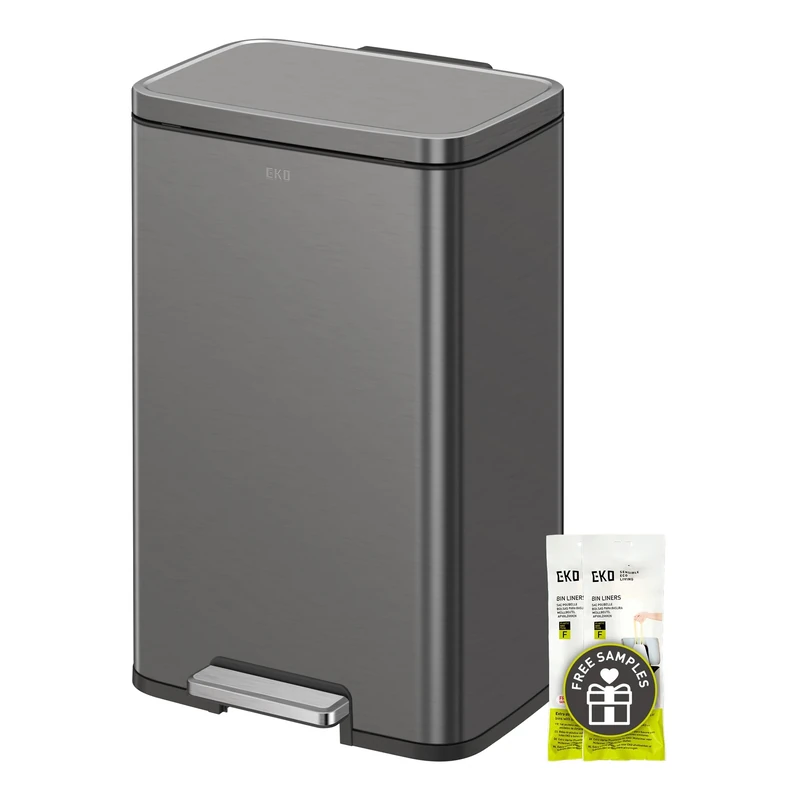 EKO Madison Gunmetal Stainless Steel 50 Liter/13.2 Gallon Step Trash Can with Inner Liner - Fingerprint Resistant Finish