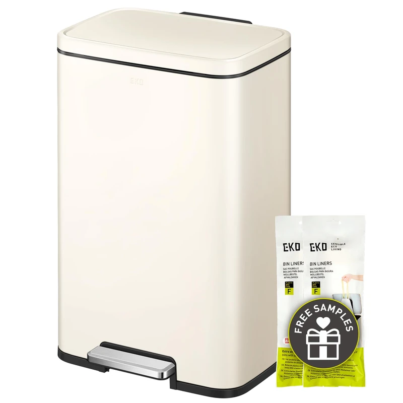 EKO Madison Vanilla Steel 50 Liter/13.2 Gallon Step Trash Can with Inner Liner - Fingerprint Resistant Finish