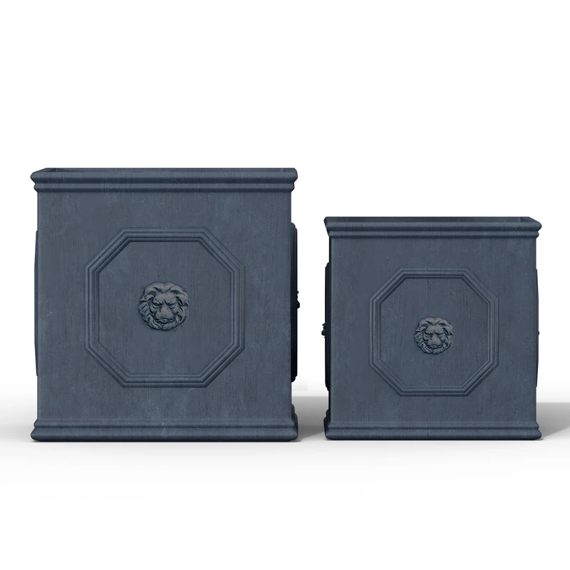 Kante Lion Head Square Concrete Planter Set of 2, 10 and 12.5 Inch Large Plant Pot with Drianage, Modern English Style Decor for Home, Patio, Garden, Antique Gray