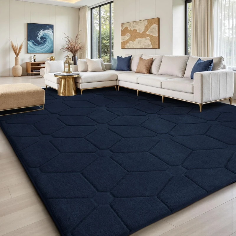 Sour Lemon Rugs Living Room 240x300,3D NavyBlue Area Rugs for Bedroom,Extra Large Rugs for living room,Machine Washable Anti Slip Short Pile Rug Carpets Mat for Kids Room Bedroom