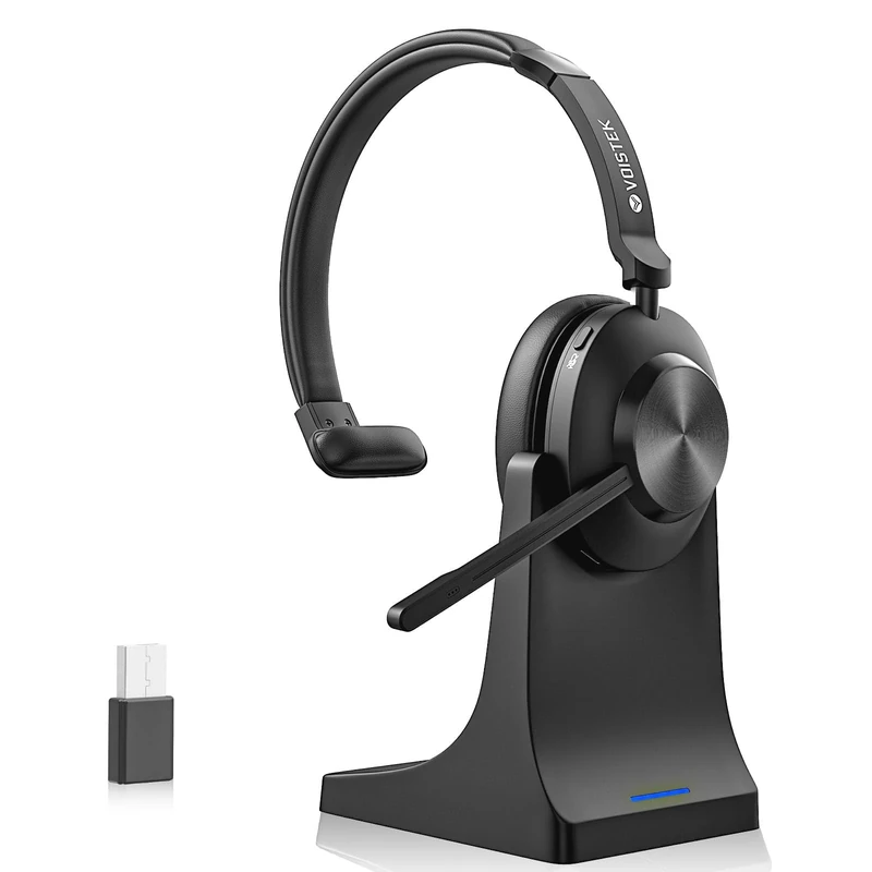 Wireless Headset with Mic for Work,Wireless Computer Headset(Bluetooth 5.3 + USB Dongle)w/Noise Cancelling Mic & Mute Button,Long Battery Life for Work,Zoom,Teams,Online Meetings and Home Office
