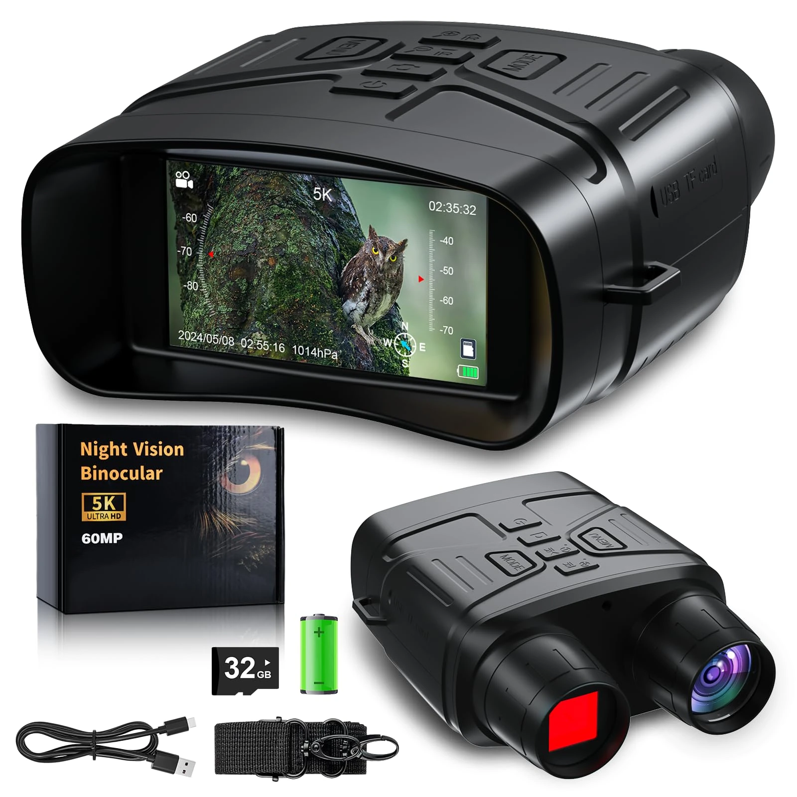 Night Vision Goggles, Night Vision Binoculars for Adults 3" Screen, 5000mAh Rechargeable Thermal Nightvision,10X Digital Zoom 9 Level IR,NVG with 32GB TF Card for Hunting Wildlife Hiking Bird Watching