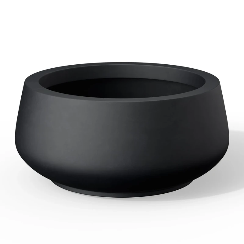 Kante Planter, Concrete, Black, 16.9" Dia