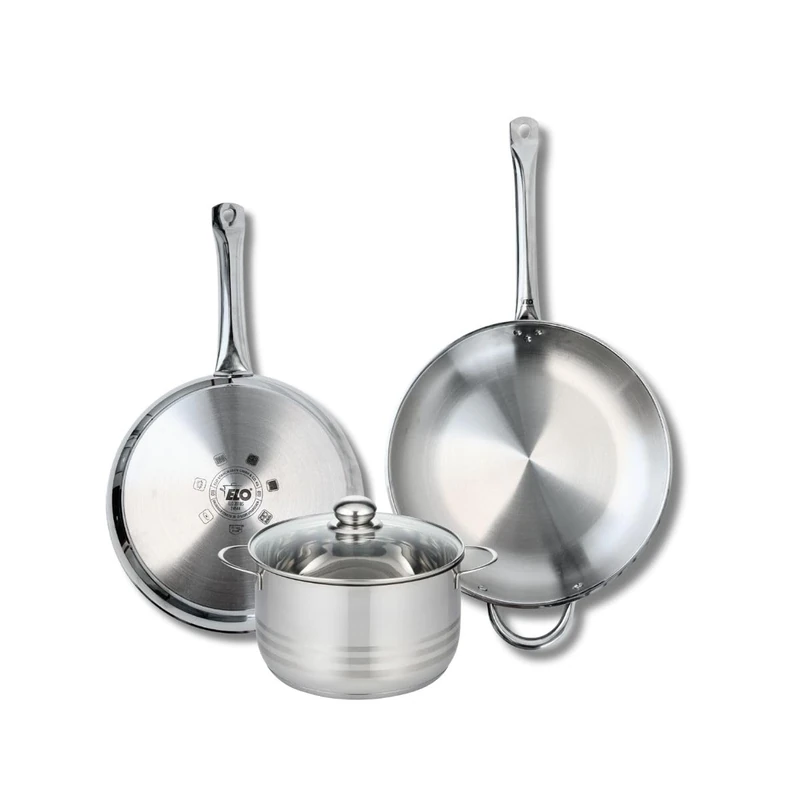 Elo Profi 9881750 3-Piece Cookware Set of 2 Frying Pans 28 and 32 cm and 1 Saucepan 20 cm Elo Profi Shiny Stainless Steel Induction