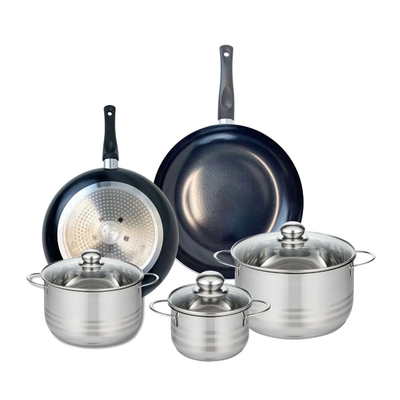 ELO 9739550 5-Piece Cookware Set of 2 Frying Pans 28 and 32 cm and 3 Saucepans 14, 20 and 24 cm Elo Prima Shiny Stainless Steel Induction