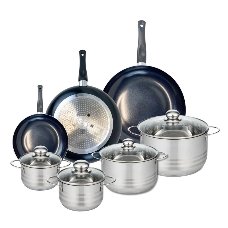 Elo Prima 9749450 7-Piece Cookware Set of 3 Frying Pans 20, 28 and 32 cm and 4 Saucepans 14, 16, 20 and 24 cm Elo Prima Shiny Stainless Steel Induction
