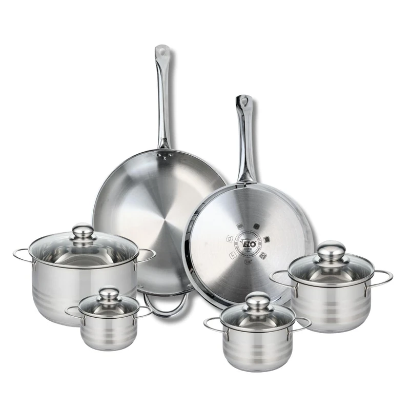 Elo Profi 9883950 6-Piece Cookware Set of 2 Frying Pans 28 and 32 cm and 4 Saucepans 12, 14, 16 and 20 cm Elo Profi Shiny Stainless Steel Induction