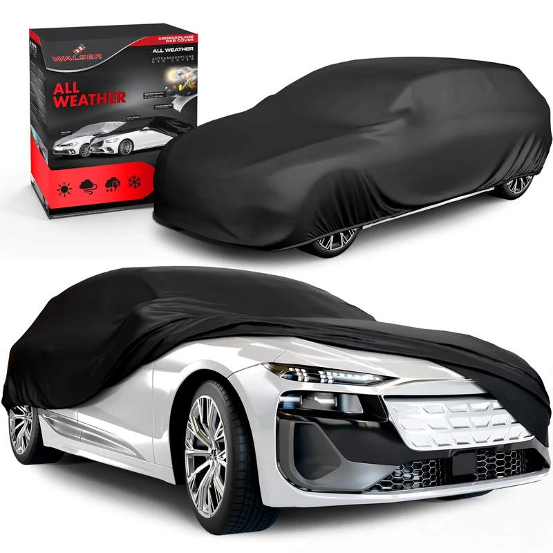 WALSER Car Cover Full Garage – All-Weather, 100% Waterproof & Weatherproof – UV/Rain/Snow/Dust/Wind Protection – Outdoor – Size 6 Estate/Wagon Black