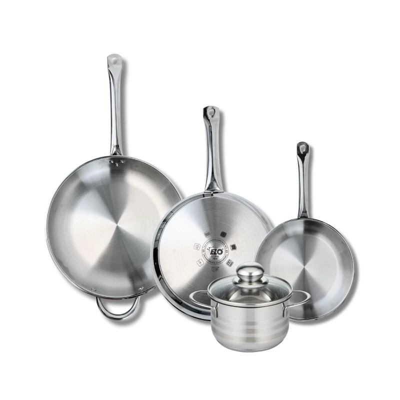 ELO 9884750 4-Piece Cookware Set of 3 Frying Pans 24, 28 and 32 cm and 1 Saucepan 16 cm Elo Profi Shiny Stainless Steel Induction