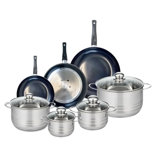 Elo Prima 9743250 7-Piece Cookware Set of 3 Frying Pans 20, 24 and 28 cm and 4 Saucepans 14, 16, 20 and 24 cm Elo Prima Shiny Stainless Steel Induction