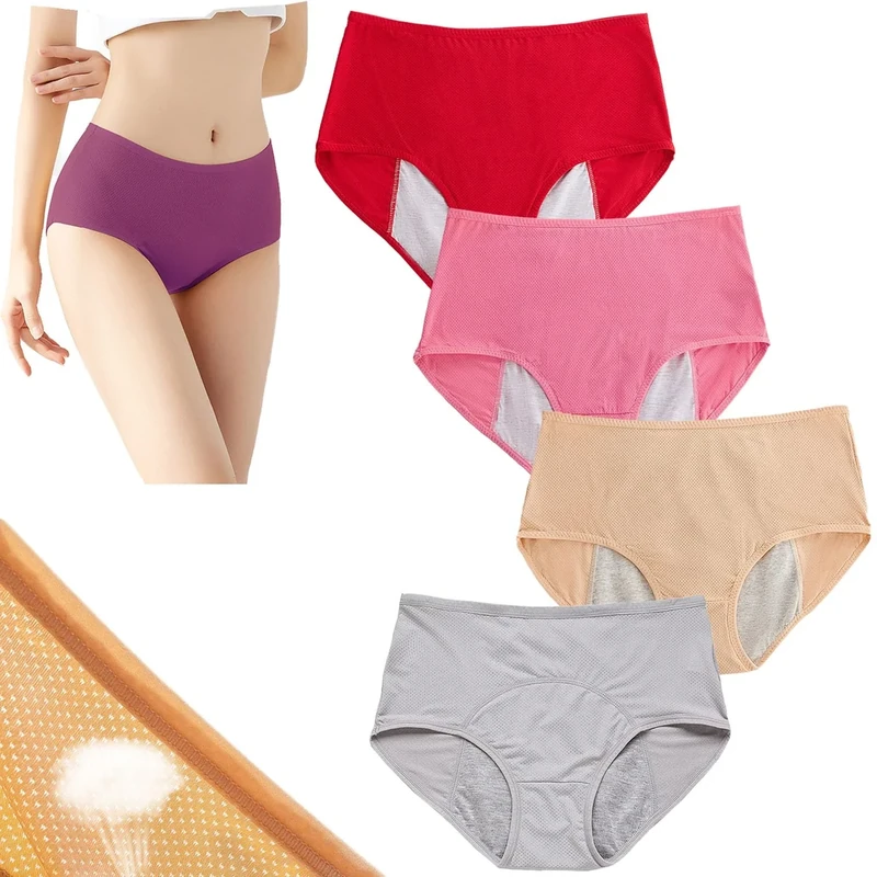 HDSDVNON Women’s Protective Underwear - Leak-Resistant Moisture-Wicking Briefs With Odor Control(4 Pcs D,XL)