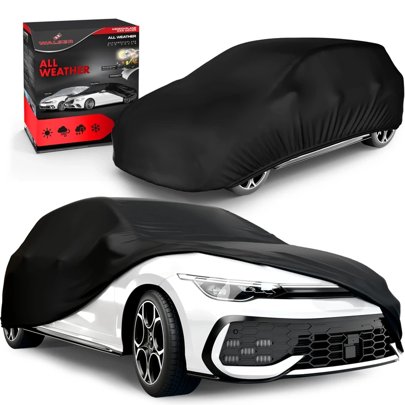 WALSER Car Cover Full Garage – All-Weather, 100% Waterproof & Weatherproof – UV/Rain/Snow/Dust/Wind Protection – Outdoor – Size 1 Black