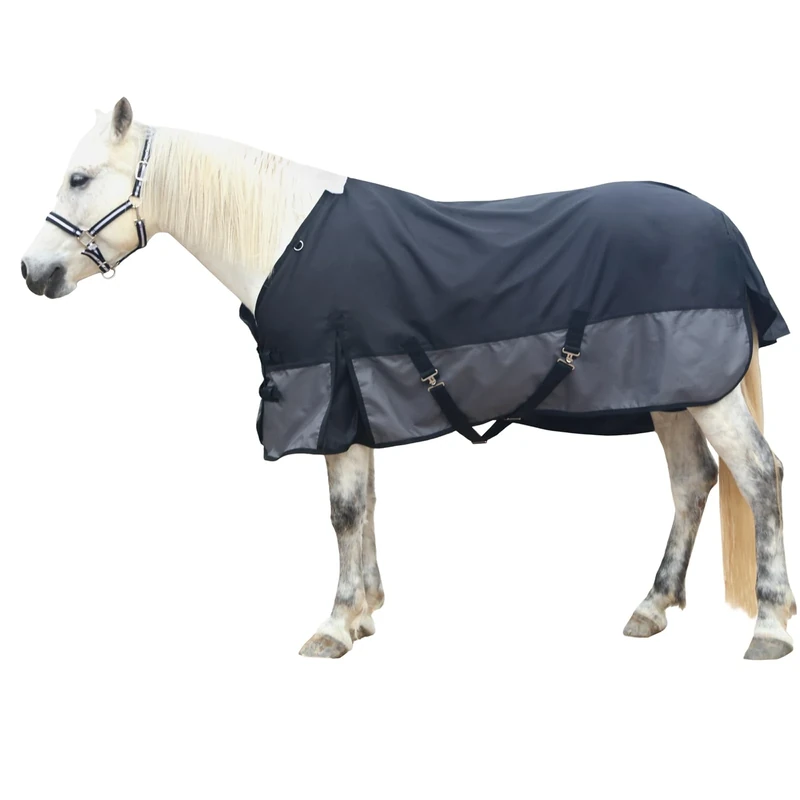 1200D Ripstop Lightweight No-Fill Turnout Horse Rug, Waterproof & Breathable Standard Neck Outdoor Rain Sheet Black Grey, 5'9"
