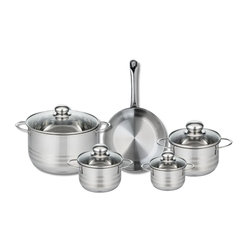 Elo Profi 9868550 5-Piece Cookware Set of 1 Frying Pan 24 cm and 4 Saucepans 12, 14, 16 and 24 cm Glossy Stainless Steel Induction