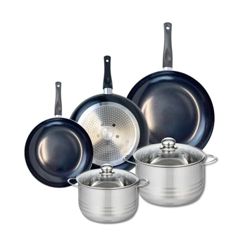 Elo Prima 9751050 5-Piece Cookware Set of 3 Frying Pans 24, 28 and 32 cm and 2 Saucepans 20 and 24 cm Elo Prima Shiny Stainless Steel Induction