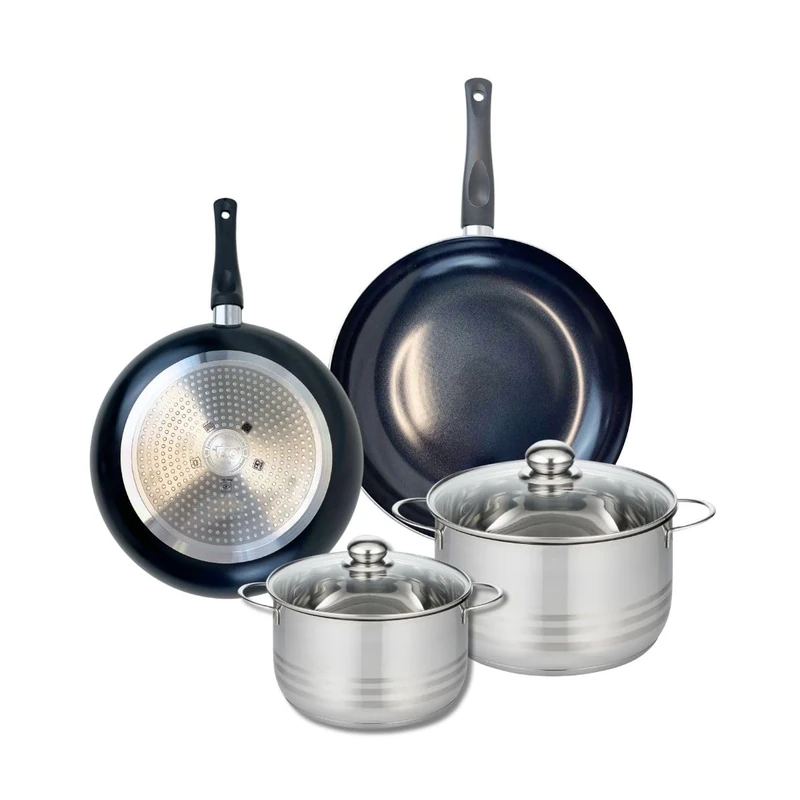Elo Prima 9738650 4-Piece Cookware Set of 2 Frying Pans 28 and 32 cm and 2 Saucepans 20 and 24 cm Elo Prima Shiny Stainless Steel Induction