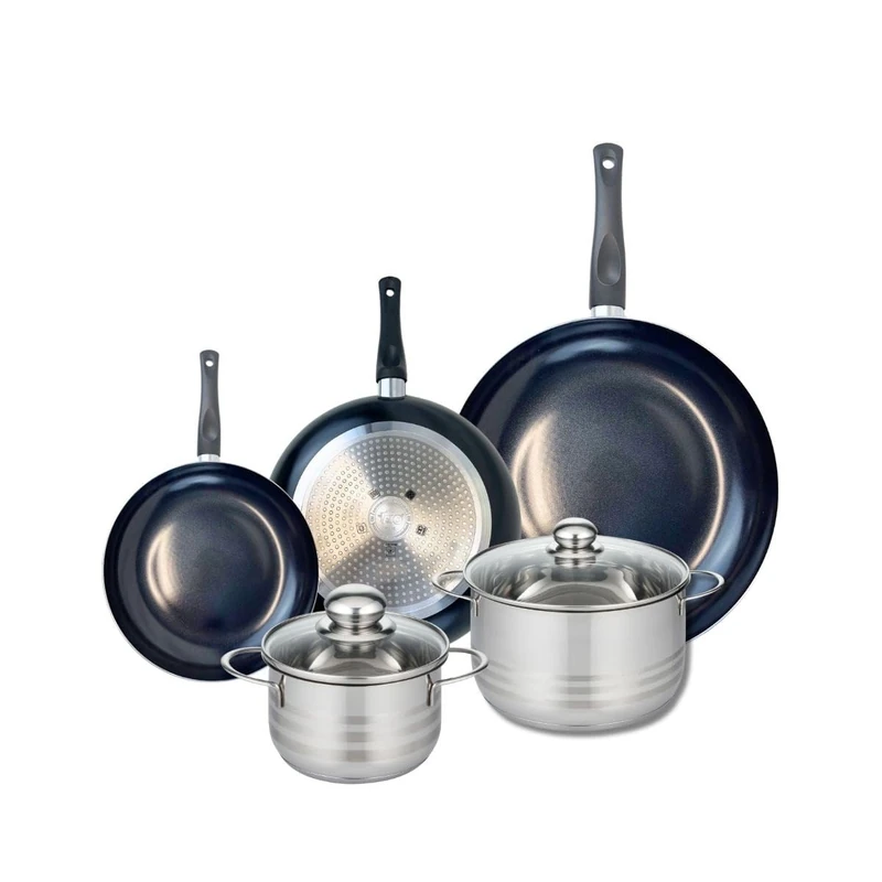 ELO 9744650 5-Piece Cookware Set of 3 Frying Pans 20, 24 and 32 cm and 2 Saucepans 16 and 20 cm Elo Prima Shiny Stainless Steel Induction