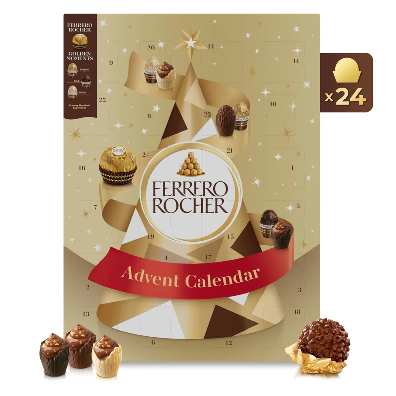 Chocolate Advent Calendar 2025 by Ferrero Rocher, Large Box of Chocolates: Ferrero Golden Moments Milk, White & Dark Chocolate, Christmas Countdown & Christmas gifts 258g