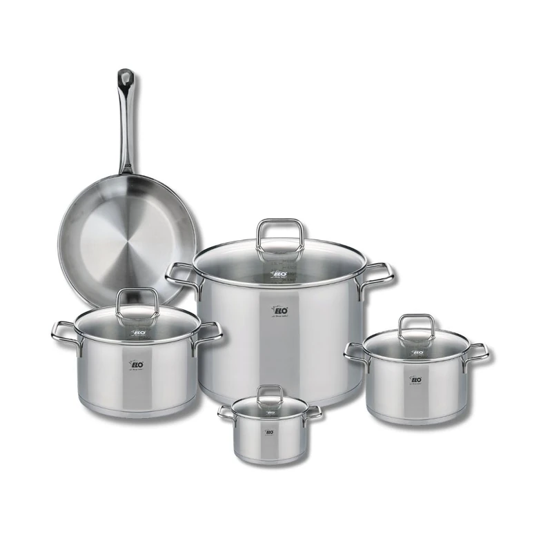 ELO 9695050 5-Piece Cookware Set of 1 Frying Pan 24 cm and 4 Saucepans 12, 16, 20 and 26 cm Elo Profi Citrin, Stainless Steel, Induction