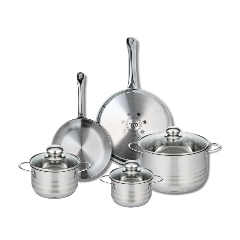 Elo Profi 9877450 5-Piece Cookware Set of 2 Frying Pans 24 and 28 cm and 3 Saucepans 14, 16 and 24 cm Elo Profi Shiny Stainless Steel Induction