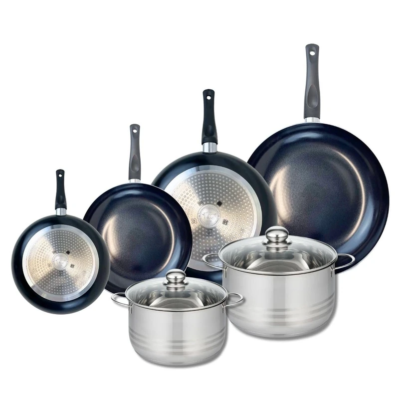 ELO 9754150 6-Piece Cookware Set of 4 Frying Pans 20, 24, 28 and 32 cm and 2 Saucepans 20 and 24 cm Elo Prima Shiny Stainless Steel Induction