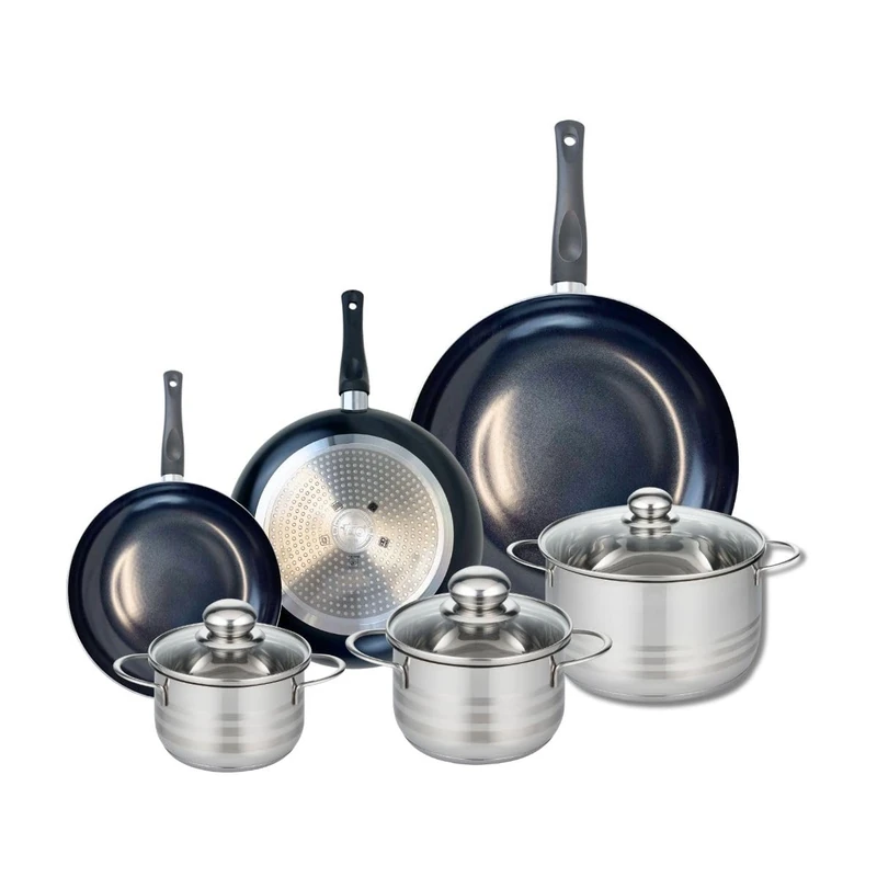 Elo Prima 9745550 6-Piece Cookware Set of 3 Frying Pans 20, 24 and 32 cm and 3 Saucepans 14, 16 and 20 cm Elo Prima Shiny Stainless Steel Induction