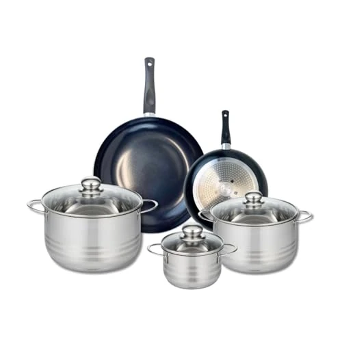 ELO 9727150 5-Piece Cookware Set of 2 Frying Pans 20 and 28 cm and 3 Saucepans 14, 20 and 24 cm Elo Prima Shiny Stainless Steel Induction