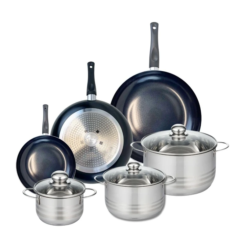 ELO 9748950 6-Piece Cookware Set of 3 Frying Pans 20, 28 and 32 cm and 3 Saucepans 16, 20 and 24 cm Elo Prima Shiny Stainless Steel Induction