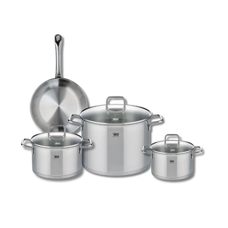 Elo Profi 9694650 4-Piece Cookware Set of 1 Frying Pan 24 cm and 3 Saucepans 16, 20 and 26 cm Elo Profi Citrin, Stainless Steel, Induction