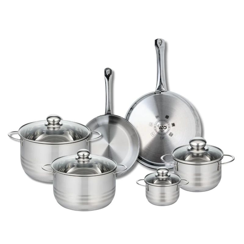 Elo Profi 9878050 6-Piece Cookware Set of 2 Frying Pans 24 and 28 cm and 4 Saucepans 12, 16, 20 and 24 cm Elo Profi Shiny Stainless Steel Induction